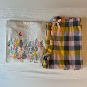 Eddie Bauer pajamas, size M, 10/12, fleece bottoms. Great for winter and fall.